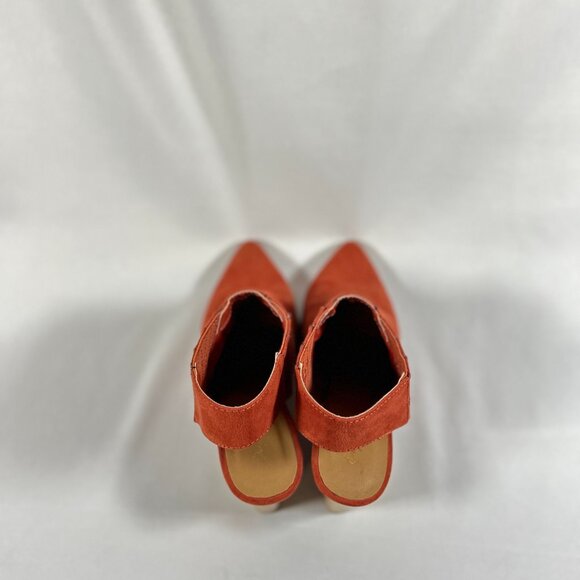 Qupid pointed toe chunky wood heel brick fox open back bootie womans sz 6 - Picture 5 of 12